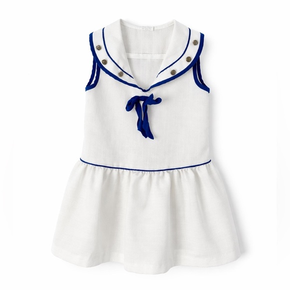 Vintage Other - Vintage 6 girls sailor dress white blue collar sleeveless 0068